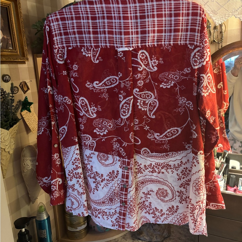 John Mark Red and White Paisley Button Down Shirt - Picture 2 of 2